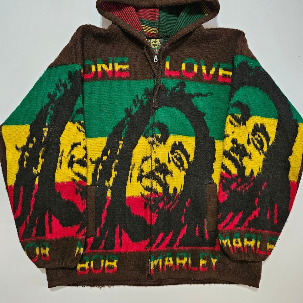 Vintage Bob Marley One Love Rasta Knit Full Zip Hoodie Men Large